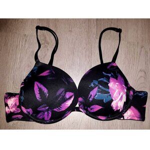 Victoria's Secret PINK Wear Everywhere Super Push Up Bra Size 34A Black Floral
